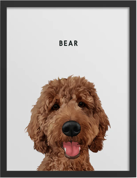 pet portrait with name bear on top